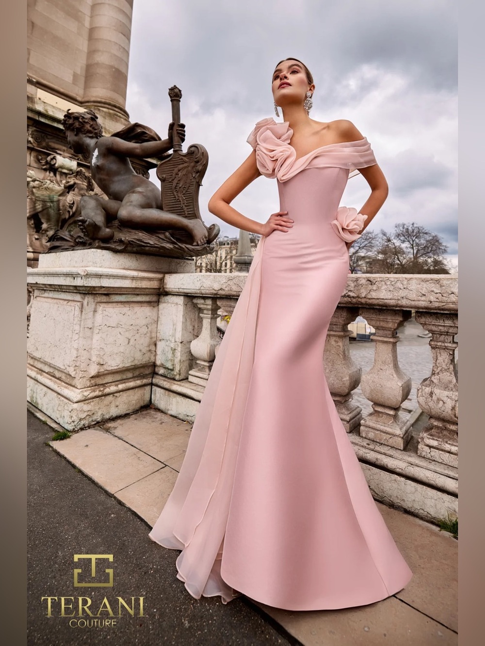 Blush Pink Off-Shoulder Mermaid Evening Gown